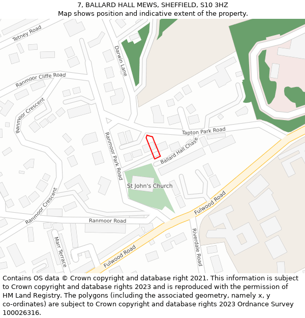 7, BALLARD HALL MEWS, SHEFFIELD, S10 3HZ: Location map and indicative extent of plot