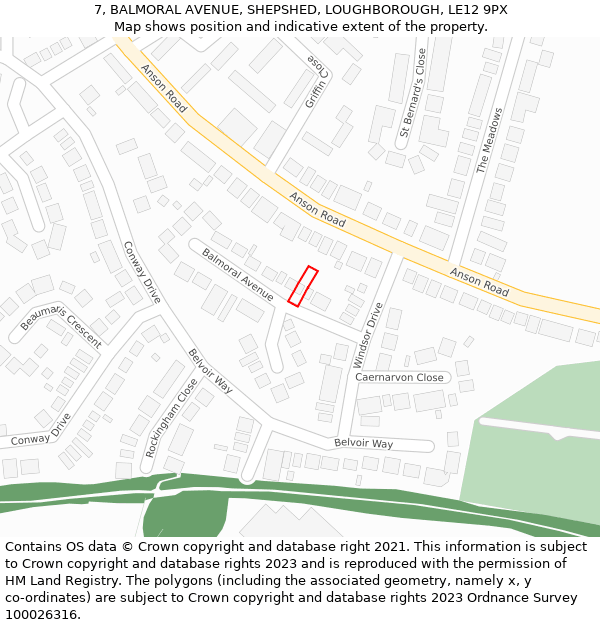 7, BALMORAL AVENUE, SHEPSHED, LOUGHBOROUGH, LE12 9PX: Location map and indicative extent of plot