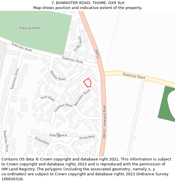 7, BANNISTER ROAD, THAME, OX9 3LH: Location map and indicative extent of plot
