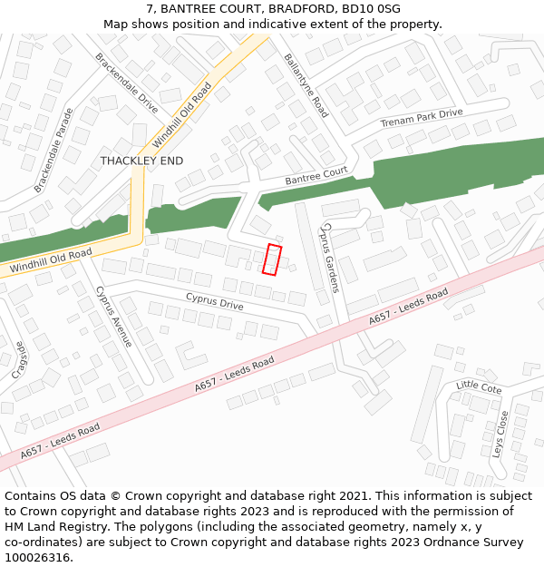 7, BANTREE COURT, BRADFORD, BD10 0SG: Location map and indicative extent of plot