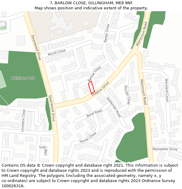 7, BARLOW CLOSE, GILLINGHAM, ME8 9NF: Location map and indicative extent of plot