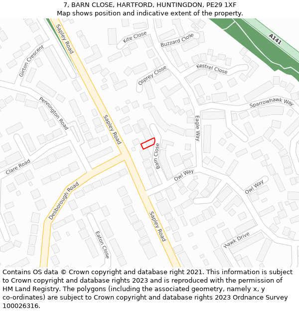 7, BARN CLOSE, HARTFORD, HUNTINGDON, PE29 1XF: Location map and indicative extent of plot