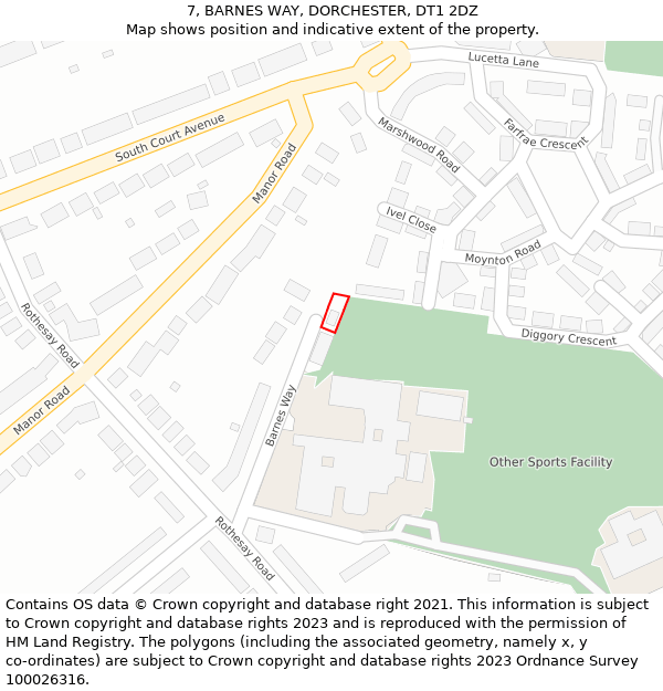 7, BARNES WAY, DORCHESTER, DT1 2DZ: Location map and indicative extent of plot