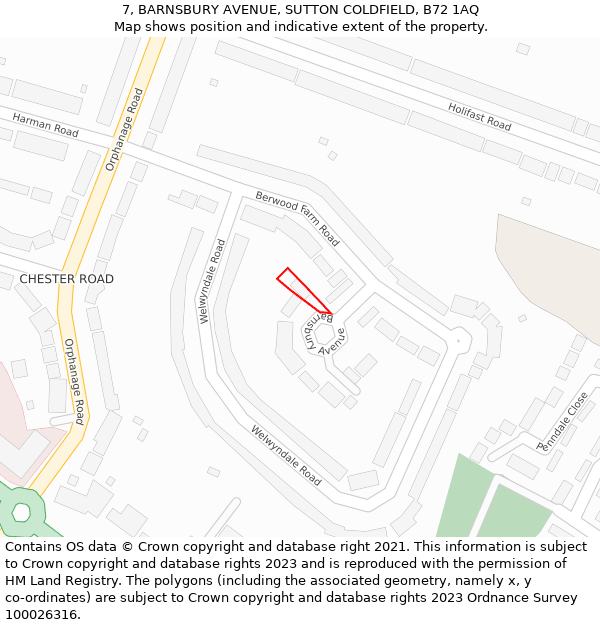 7, BARNSBURY AVENUE, SUTTON COLDFIELD, B72 1AQ: Location map and indicative extent of plot