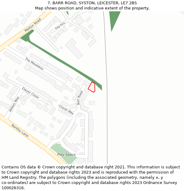 7, BARR ROAD, SYSTON, LEICESTER, LE7 2BS: Location map and indicative extent of plot
