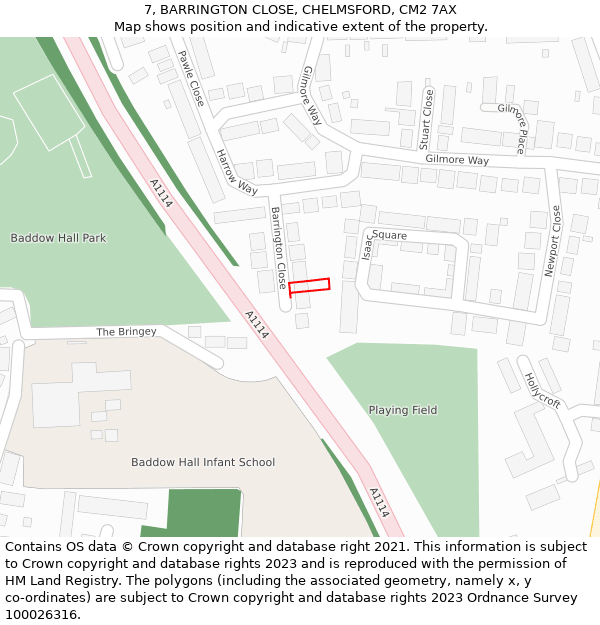 7, BARRINGTON CLOSE, CHELMSFORD, CM2 7AX: Location map and indicative extent of plot