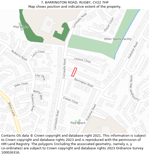 7, BARRINGTON ROAD, RUGBY, CV22 7HP: Location map and indicative extent of plot