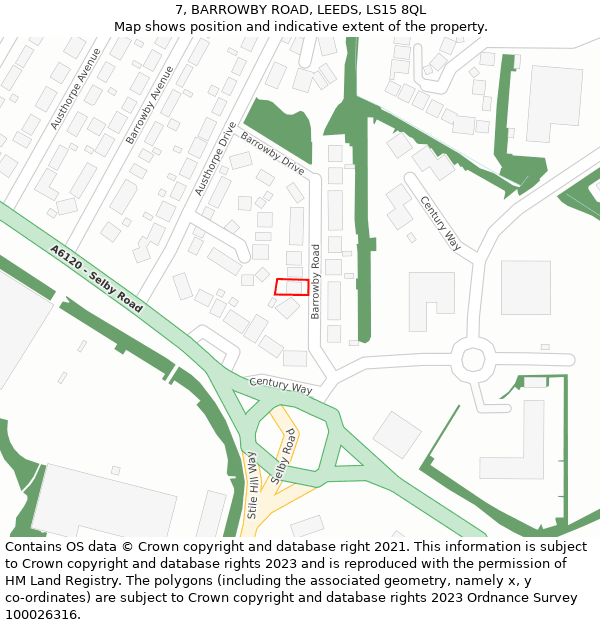7, BARROWBY ROAD, LEEDS, LS15 8QL: Location map and indicative extent of plot