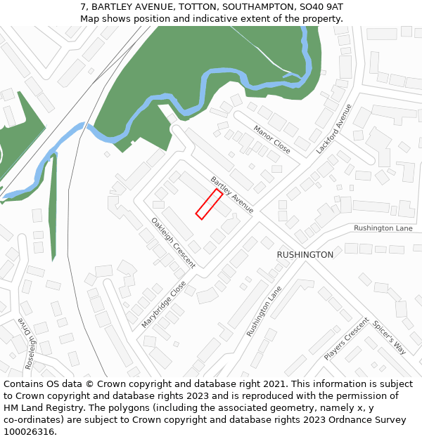 7, BARTLEY AVENUE, TOTTON, SOUTHAMPTON, SO40 9AT: Location map and indicative extent of plot