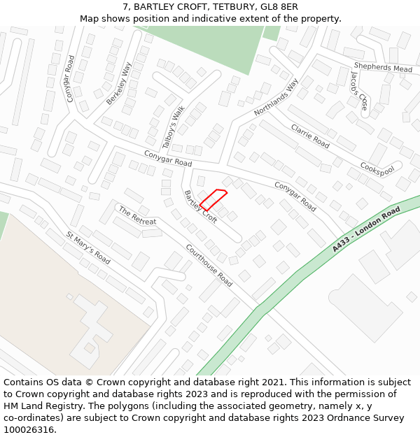 7, BARTLEY CROFT, TETBURY, GL8 8ER: Location map and indicative extent of plot