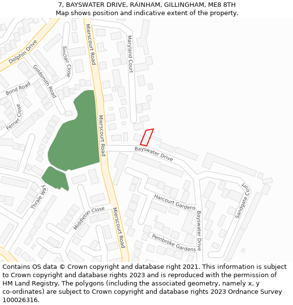 7, BAYSWATER DRIVE, RAINHAM, GILLINGHAM, ME8 8TH: Location map and indicative extent of plot