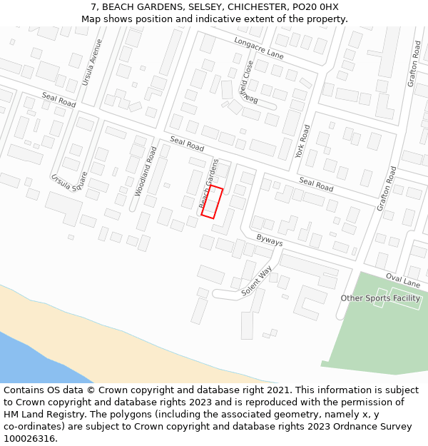 7, BEACH GARDENS, SELSEY, CHICHESTER, PO20 0HX: Location map and indicative extent of plot