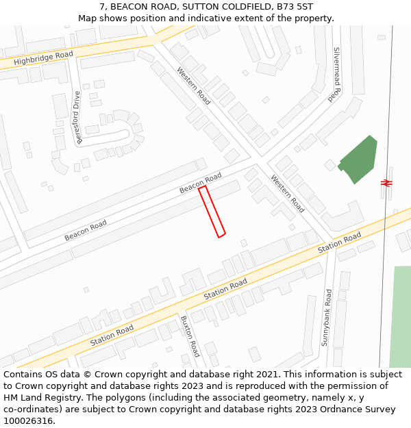 7, BEACON ROAD, SUTTON COLDFIELD, B73 5ST: Location map and indicative extent of plot