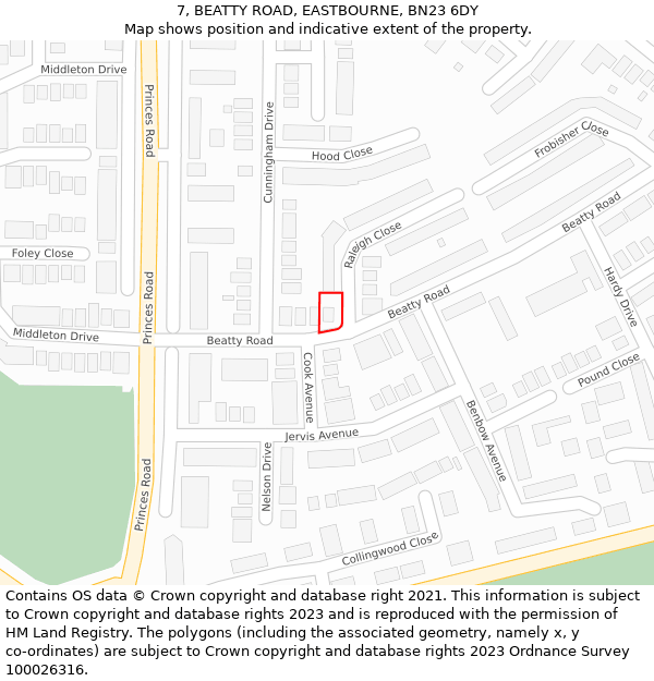 7, BEATTY ROAD, EASTBOURNE, BN23 6DY: Location map and indicative extent of plot