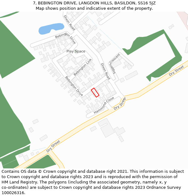 7, BEBINGTON DRIVE, LANGDON HILLS, BASILDON, SS16 5JZ: Location map and indicative extent of plot