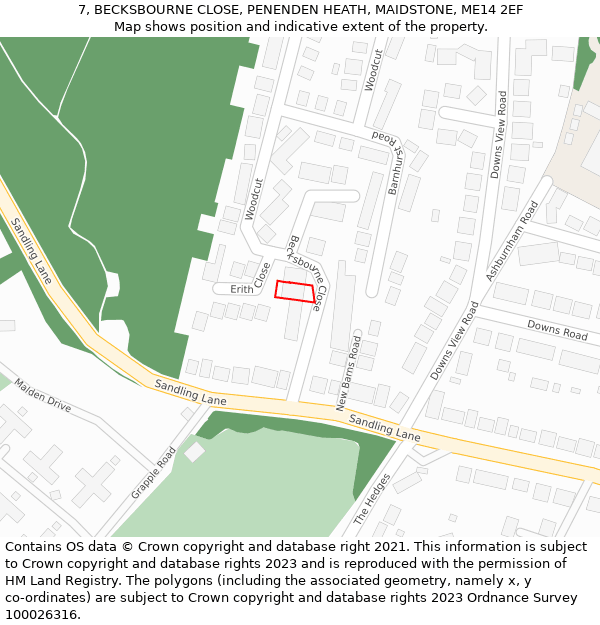 7, BECKSBOURNE CLOSE, PENENDEN HEATH, MAIDSTONE, ME14 2EF: Location map and indicative extent of plot