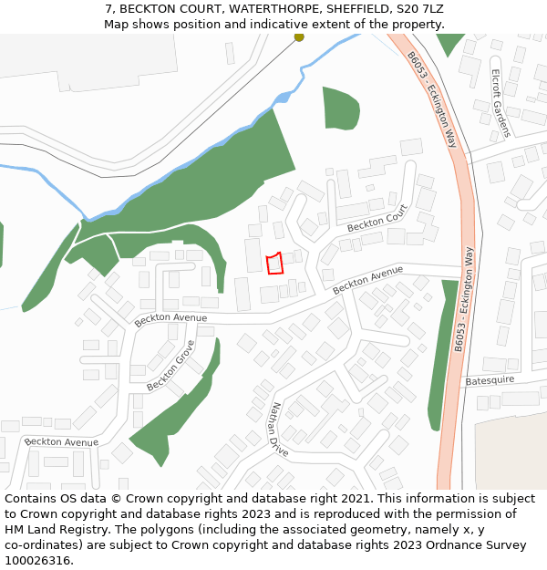 7, BECKTON COURT, WATERTHORPE, SHEFFIELD, S20 7LZ: Location map and indicative extent of plot