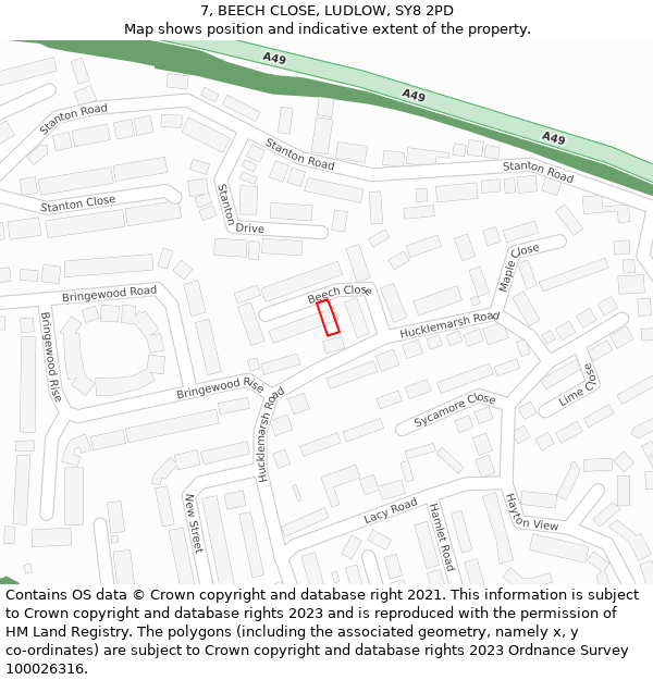 7, BEECH CLOSE, LUDLOW, SY8 2PD: Location map and indicative extent of plot