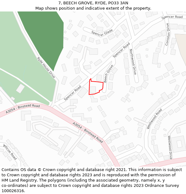 7, BEECH GROVE, RYDE, PO33 3AN: Location map and indicative extent of plot