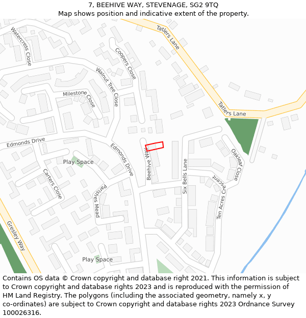 7, BEEHIVE WAY, STEVENAGE, SG2 9TQ: Location map and indicative extent of plot