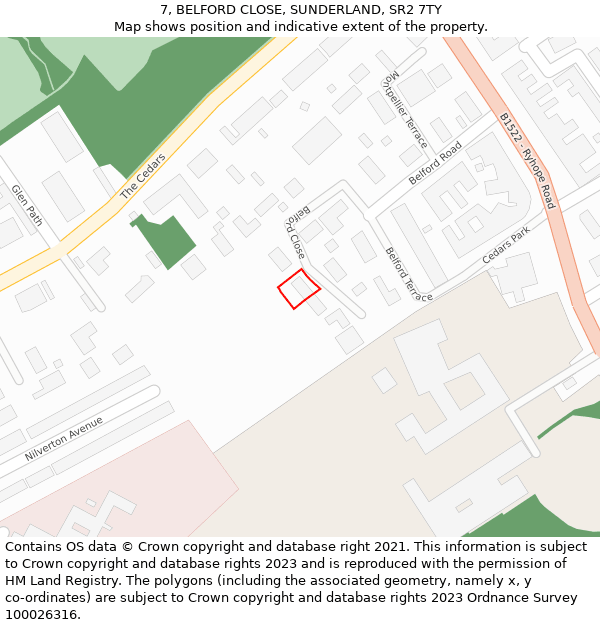 7, BELFORD CLOSE, SUNDERLAND, SR2 7TY: Location map and indicative extent of plot