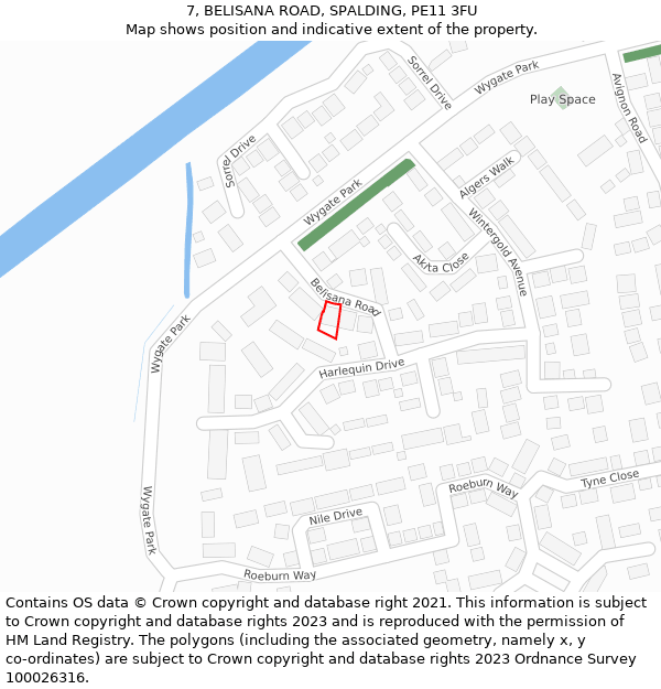 7, BELISANA ROAD, SPALDING, PE11 3FU: Location map and indicative extent of plot