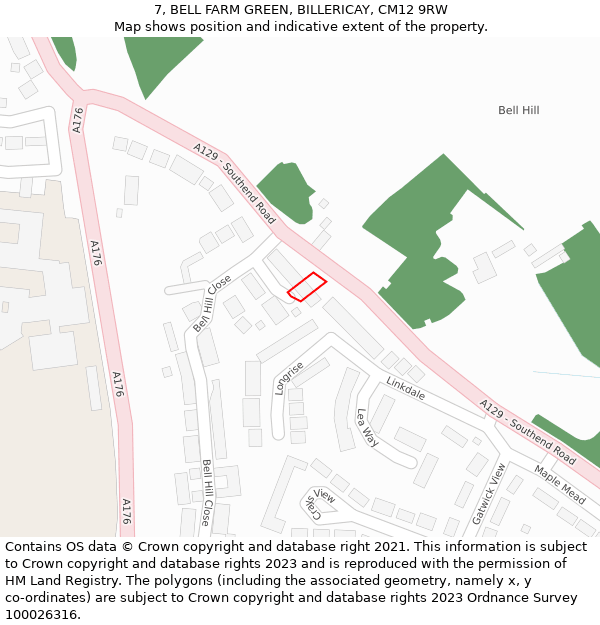 7, BELL FARM GREEN, BILLERICAY, CM12 9RW: Location map and indicative extent of plot