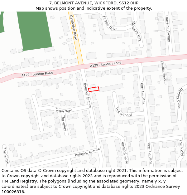 7, BELMONT AVENUE, WICKFORD, SS12 0HP: Location map and indicative extent of plot