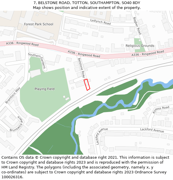 7, BELSTONE ROAD, TOTTON, SOUTHAMPTON, SO40 8DY: Location map and indicative extent of plot