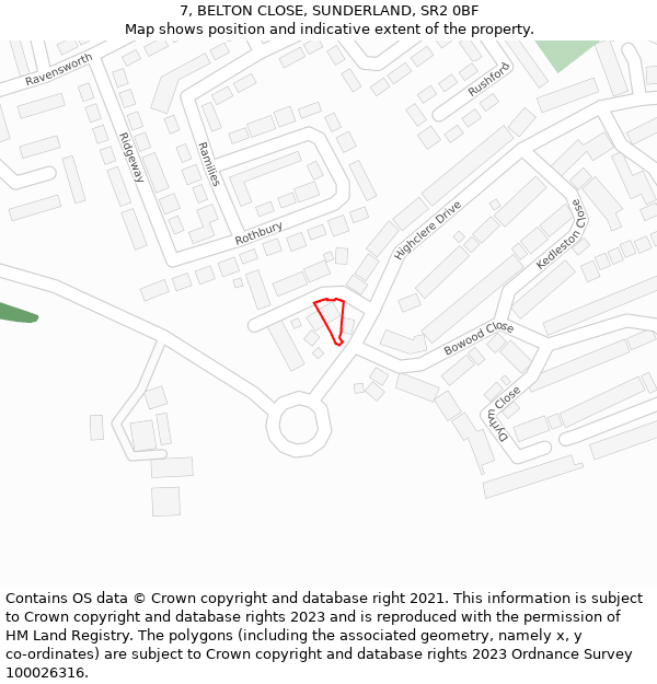 7, BELTON CLOSE, SUNDERLAND, SR2 0BF: Location map and indicative extent of plot