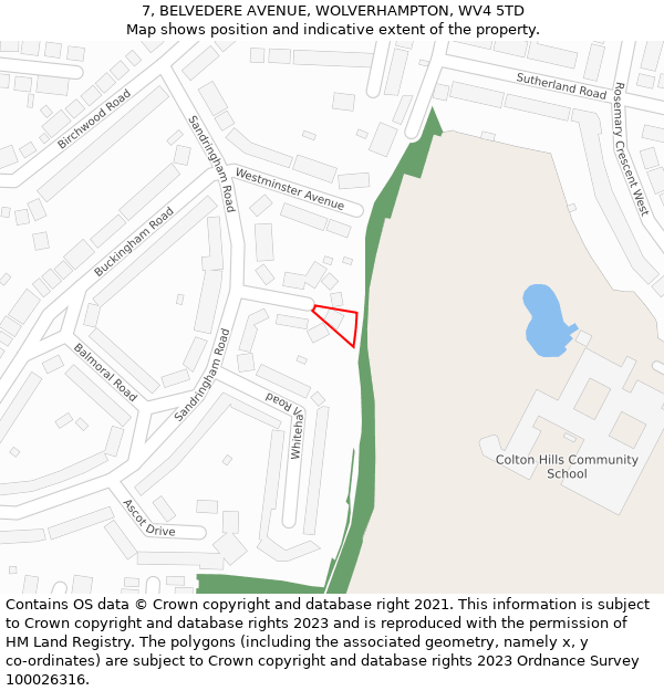 7, BELVEDERE AVENUE, WOLVERHAMPTON, WV4 5TD: Location map and indicative extent of plot
