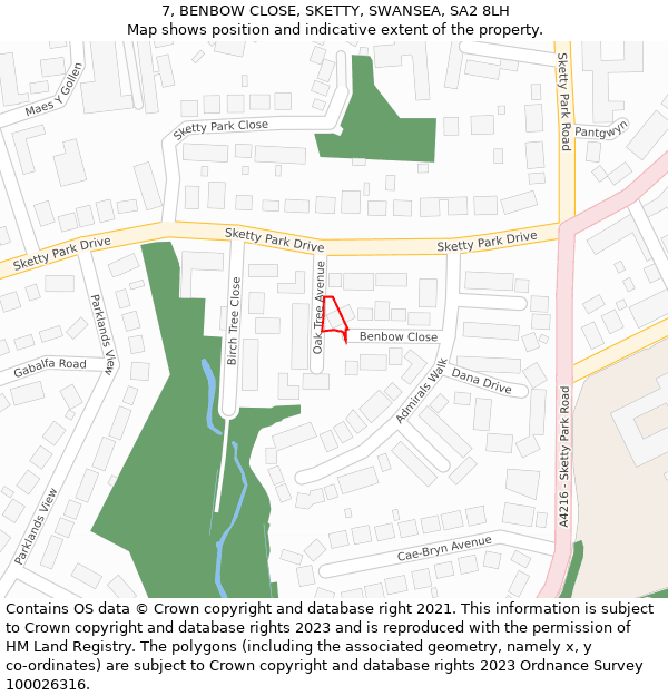 7, BENBOW CLOSE, SKETTY, SWANSEA, SA2 8LH: Location map and indicative extent of plot