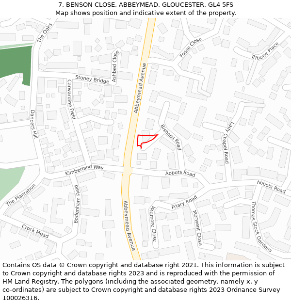 7, BENSON CLOSE, ABBEYMEAD, GLOUCESTER, GL4 5FS: Location map and indicative extent of plot