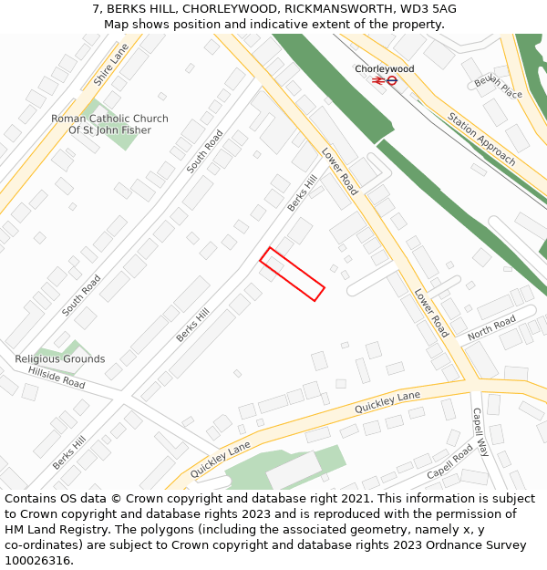 7, BERKS HILL, CHORLEYWOOD, RICKMANSWORTH, WD3 5AG: Location map and indicative extent of plot