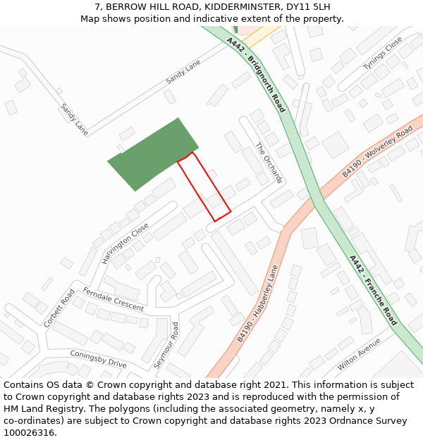 7, BERROW HILL ROAD, KIDDERMINSTER, DY11 5LH: Location map and indicative extent of plot