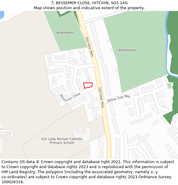 7, BESSEMER CLOSE, HITCHIN, SG5 1AG: Location map and indicative extent of plot