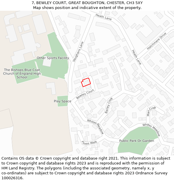 7, BEWLEY COURT, GREAT BOUGHTON, CHESTER, CH3 5XY: Location map and indicative extent of plot