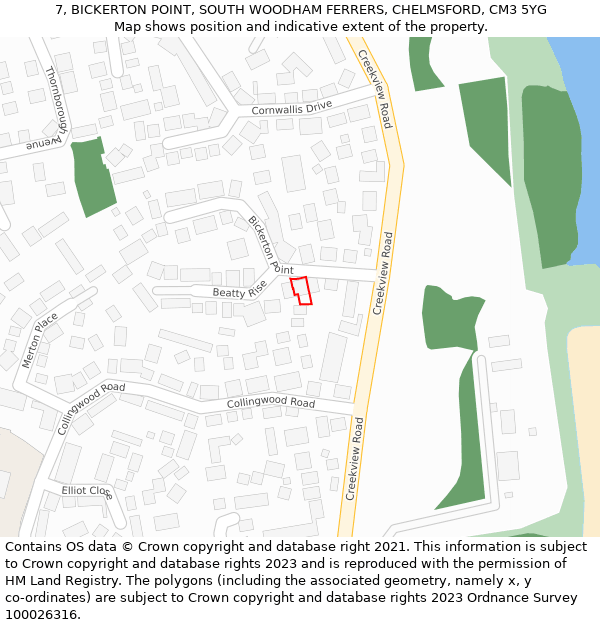 7, BICKERTON POINT, SOUTH WOODHAM FERRERS, CHELMSFORD, CM3 5YG: Location map and indicative extent of plot