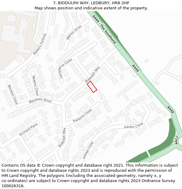 7, BIDDULPH WAY, LEDBURY, HR8 2HP: Location map and indicative extent of plot