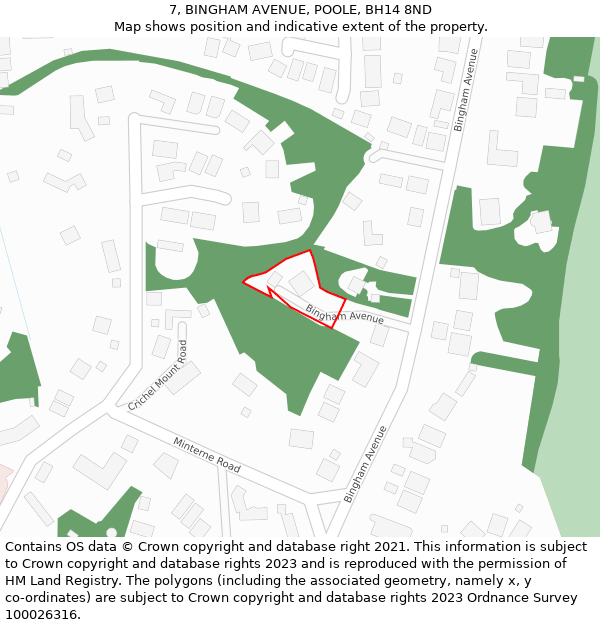 7, BINGHAM AVENUE, POOLE, BH14 8ND: Location map and indicative extent of plot