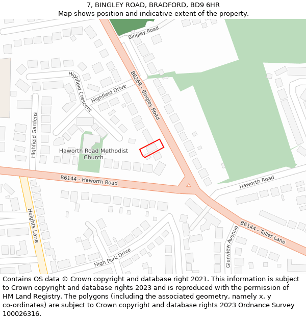 7, BINGLEY ROAD, BRADFORD, BD9 6HR: Location map and indicative extent of plot