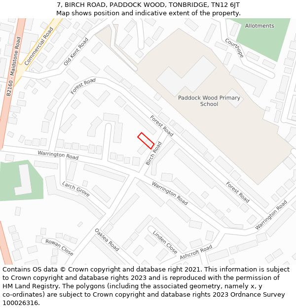7, BIRCH ROAD, PADDOCK WOOD, TONBRIDGE, TN12 6JT: Location map and indicative extent of plot