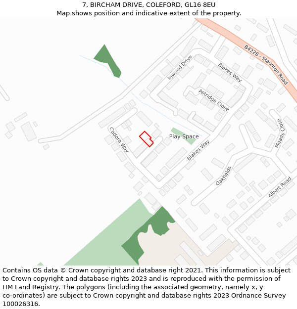 7, BIRCHAM DRIVE, COLEFORD, GL16 8EU: Location map and indicative extent of plot