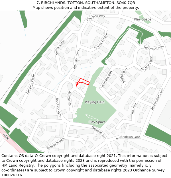 7, BIRCHLANDS, TOTTON, SOUTHAMPTON, SO40 7QB: Location map and indicative extent of plot