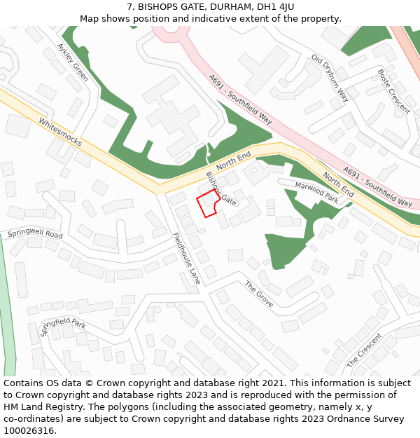 7, BISHOPS GATE, DURHAM, DH1 4JU: Location map and indicative extent of plot