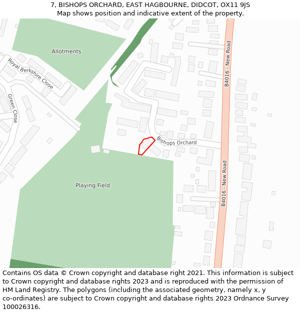 7, BISHOPS ORCHARD, EAST HAGBOURNE, DIDCOT, OX11 9JS: Location map and indicative extent of plot
