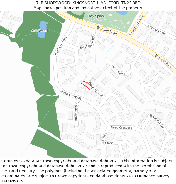 7, BISHOPSWOOD, KINGSNORTH, ASHFORD, TN23 3RD: Location map and indicative extent of plot