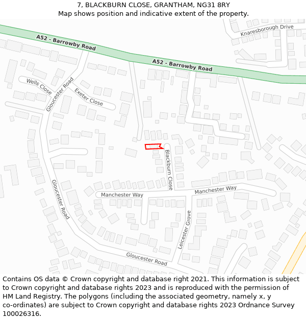 7, BLACKBURN CLOSE, GRANTHAM, NG31 8RY: Location map and indicative extent of plot