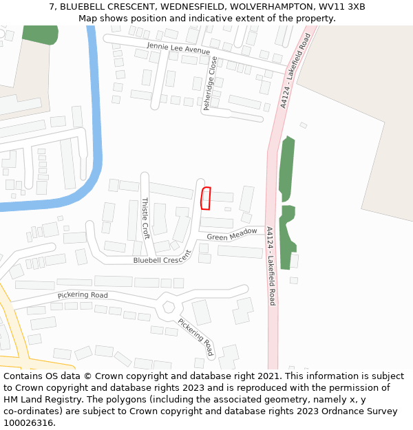 7, BLUEBELL CRESCENT, WEDNESFIELD, WOLVERHAMPTON, WV11 3XB: Location map and indicative extent of plot