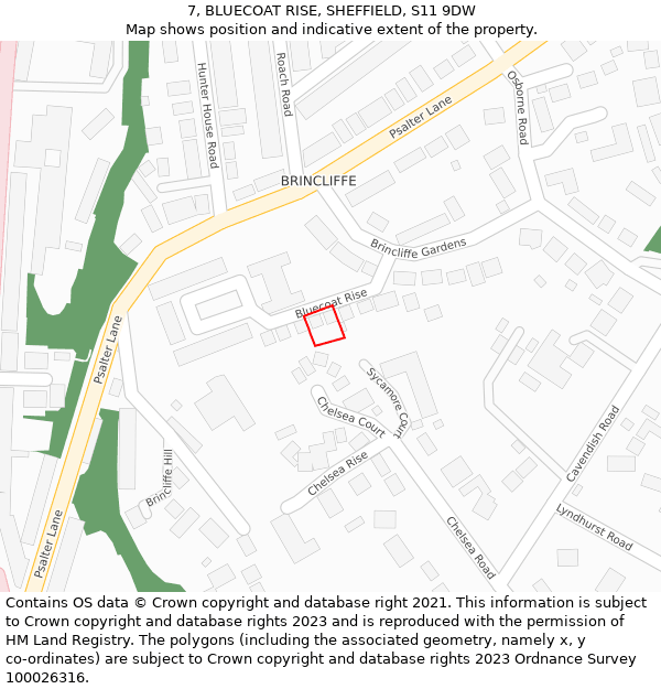 7, BLUECOAT RISE, SHEFFIELD, S11 9DW: Location map and indicative extent of plot